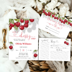 Watercolor Cherry Bridal Shower Recipe Card