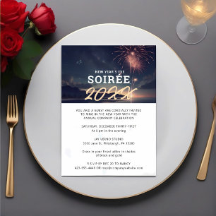 Script Caligraphy Happy New Year Fireworks Theme Holiday Card