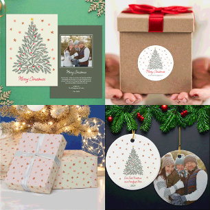 Hand-drawn Christmas Tree Family Photo  Ceramic Ornament