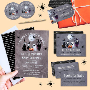 It Takes A Haunted Village Halloween Baby Shower Invitation