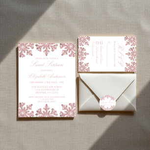 Pink Rose Gold Snowflake Winter Sweet 16 Classic Round Sticker