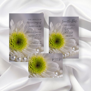 White Daisy and Pearls Wedding RSVP