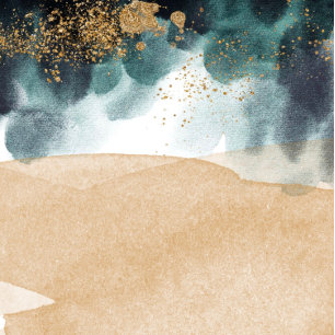 Invitation Aquarelle bleu vert or Agate Beach Wedding Inv