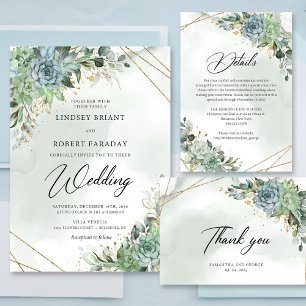 Trendy succulents eucalyptus gold rise and shine invitation