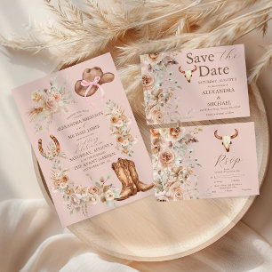 Pink Boho Floral Western Wedding Save The Date