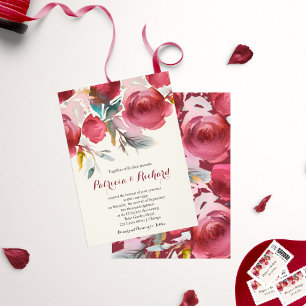 Burgundy Marsala Romantic Floral Wedding Invitation