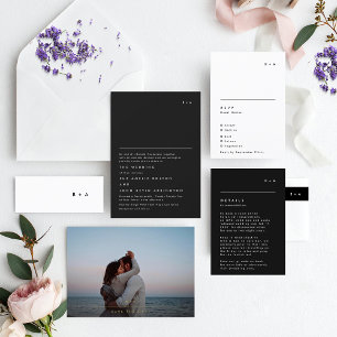 Simple Elegant Monogram Gold Text Wedding on Black