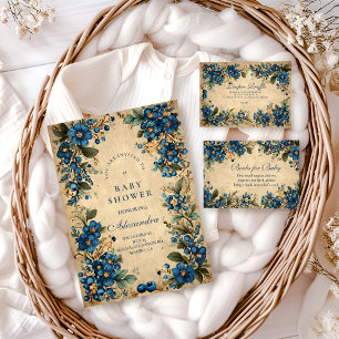 Botanical Blueberry Floral Baby Shower Invitation