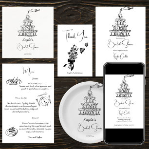 Handdrawn champagne tower minimalist bridal shower paper plate