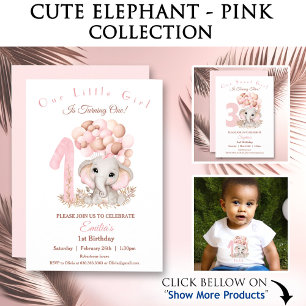 Cute Elephant 1st Birthday Pink Personalized Name Wrapping Paper