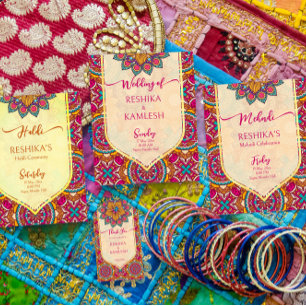 Cerise mandala rangoli mehndi budget invitation