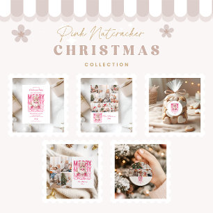 Christmas 5 Photo Vintage Pink Nutcracker  Holiday Card