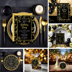 Elegant Butterflies 21st Birthday Party Black Gold