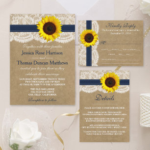 Invitation Collection Rustique de Mariages de tournesol Kraft