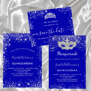 Invitation Masquerade royal bleu argent Quinceanera