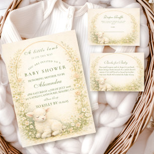 Vintage Little Lamb Floral Wreath Baby Shower Invitation