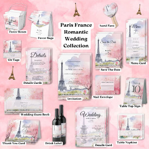 Paris France Romantic Watercolor Pink Eiffel Tower Save The Date