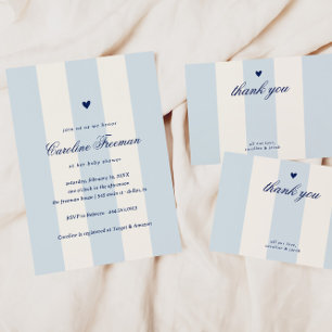 Modern Blue Stripe Heart Valentine Baby Shower Invitation