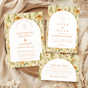 Warm Botanical Arch Wedding Thank You Card