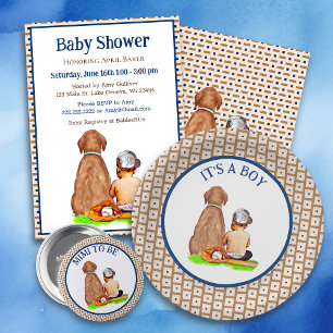 Baby Boy and Dog Baseball Themed Baby Shower Invitation