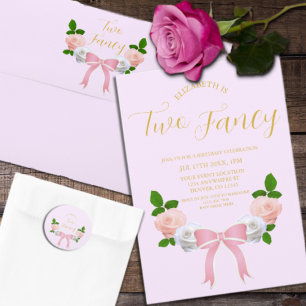 Two Fancy Bow Floral Birthday Invitation