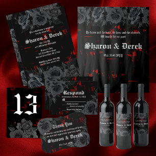 Gothic Dark Red Black Roses Wedding Invitation