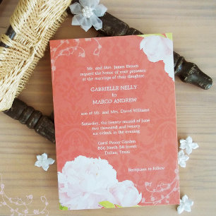Pink Peony Coral Shades Wedding Invitation