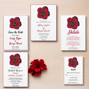 Invitation Bourgogne rouge rose simple script Mariage floral