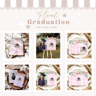 Carte De Remerciements Élégant Pink Floral Graduation