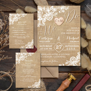 Carte D'accompagnement Mariage campagnard Rustique Burlap Et Dentelle