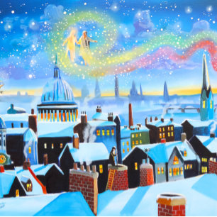 Scrooge A Christmas Carol winter snow scene ghosts Holiday Card