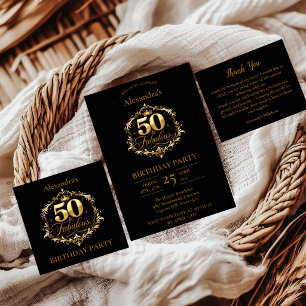 Elegant Gold Black 50th Birthday Celebration Invitation