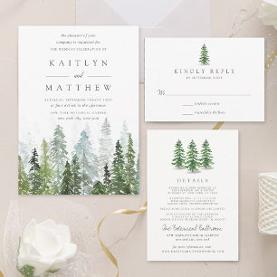 The Watercolor Pine Tree Forest Wedding Collection Invitation
