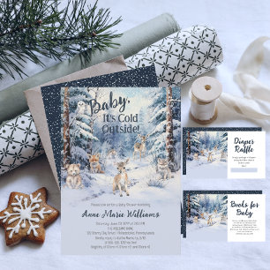 Woodland Baby Animals Winter Baby Diaper Raffle Enclosure Card