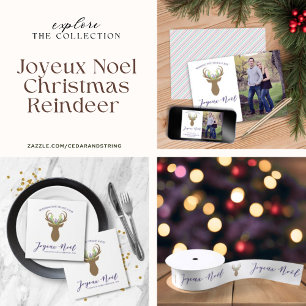 Boho French Christmas Reindeer Joyeaux Noel Photo Ceramic Ornament