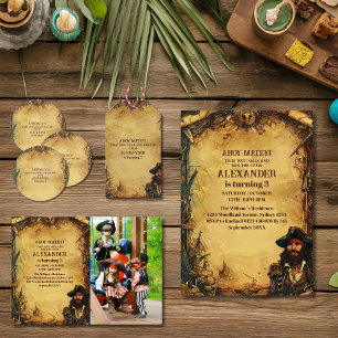 Vintage Pirate Birthday Party Ahoy Matey Old Map Invitation