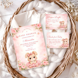 Pink Bunny Floral Baby Shower Invitation