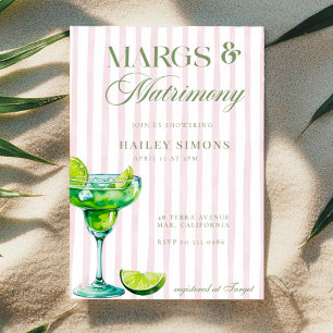 Margs & Matrimony Lime Margarita Bridal Shower Square Paper Coaster