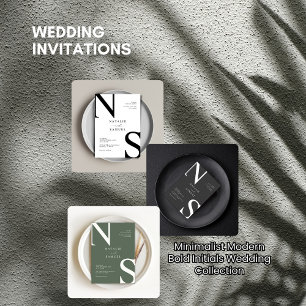 White Purple Minimalist Elegant Bold Initials Wedd Invitation