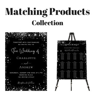 Black silver glitter wedding invitation budget flyer