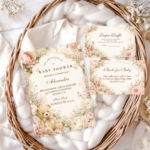 Botanical Floral Teddy Bear Diaper Raffle Enclosure Card