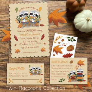 Twin Raccoons Woodland Baby shower Invitation