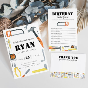 Let's Build! Boy's Construction Tool Birthday Invitation