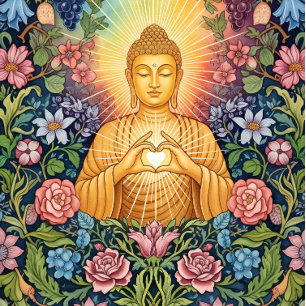Buddha, Heart of light, Table, Floral, Vintage Tablecloth