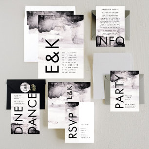Modern Gender Neutral Black Ink Wedding Invitation