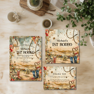 Rodeo Boots & Cactus 1st Birthday Thank You Card