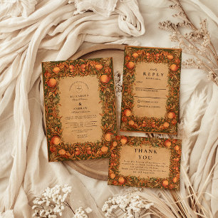 Vintage Pomegranate Art Nouveau Wedding RSVP Card