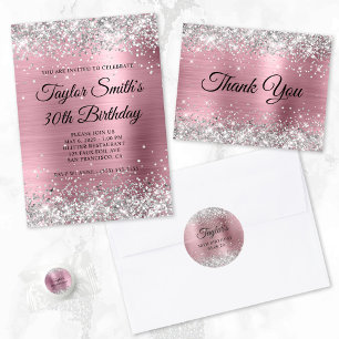 Glittery Silver Light Pink Foil 40th Birthday Classic Round Sticker