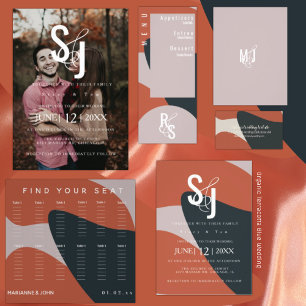 Organic Terracotta Blue Typography Wedding Invitation