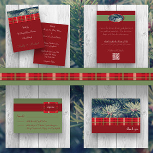 Crimson & Evergreen Christmas Wedding Invitation
